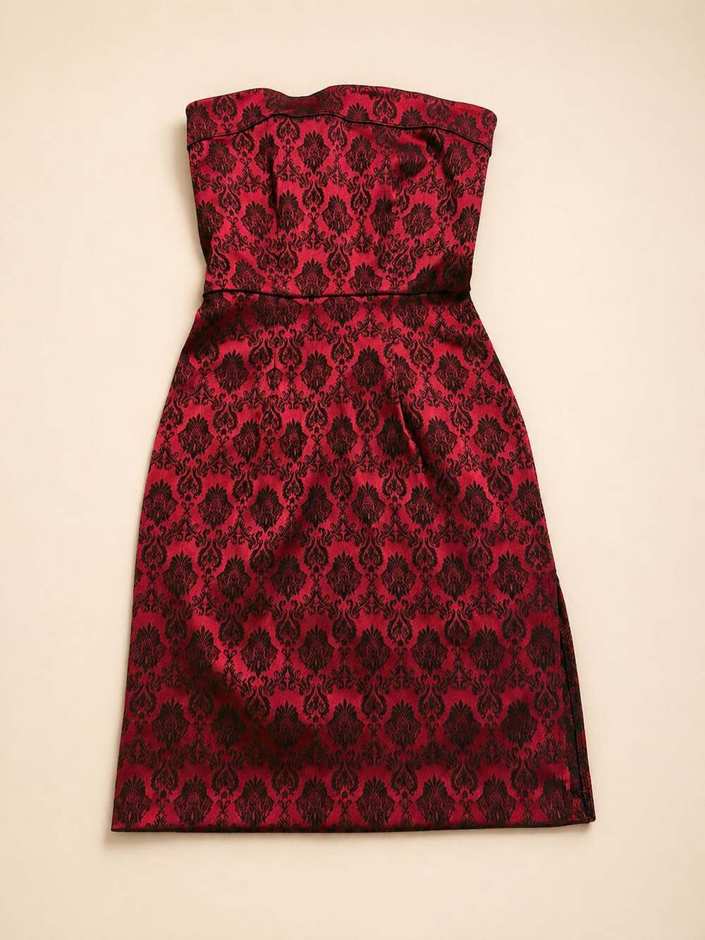 Formula X Red and Black y2k Damask Strapless Dress